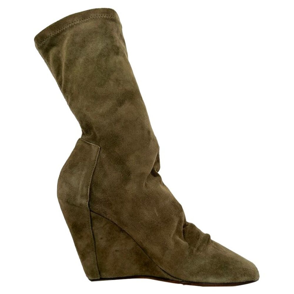 Rick Owens Cantilever Open-Toe Wedge Boots in Brown Suede